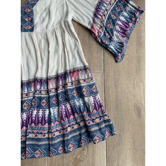 Free People Terra Nova boho blue purple print lined Tunic Mini Dress sz L - Picture 4 of 12